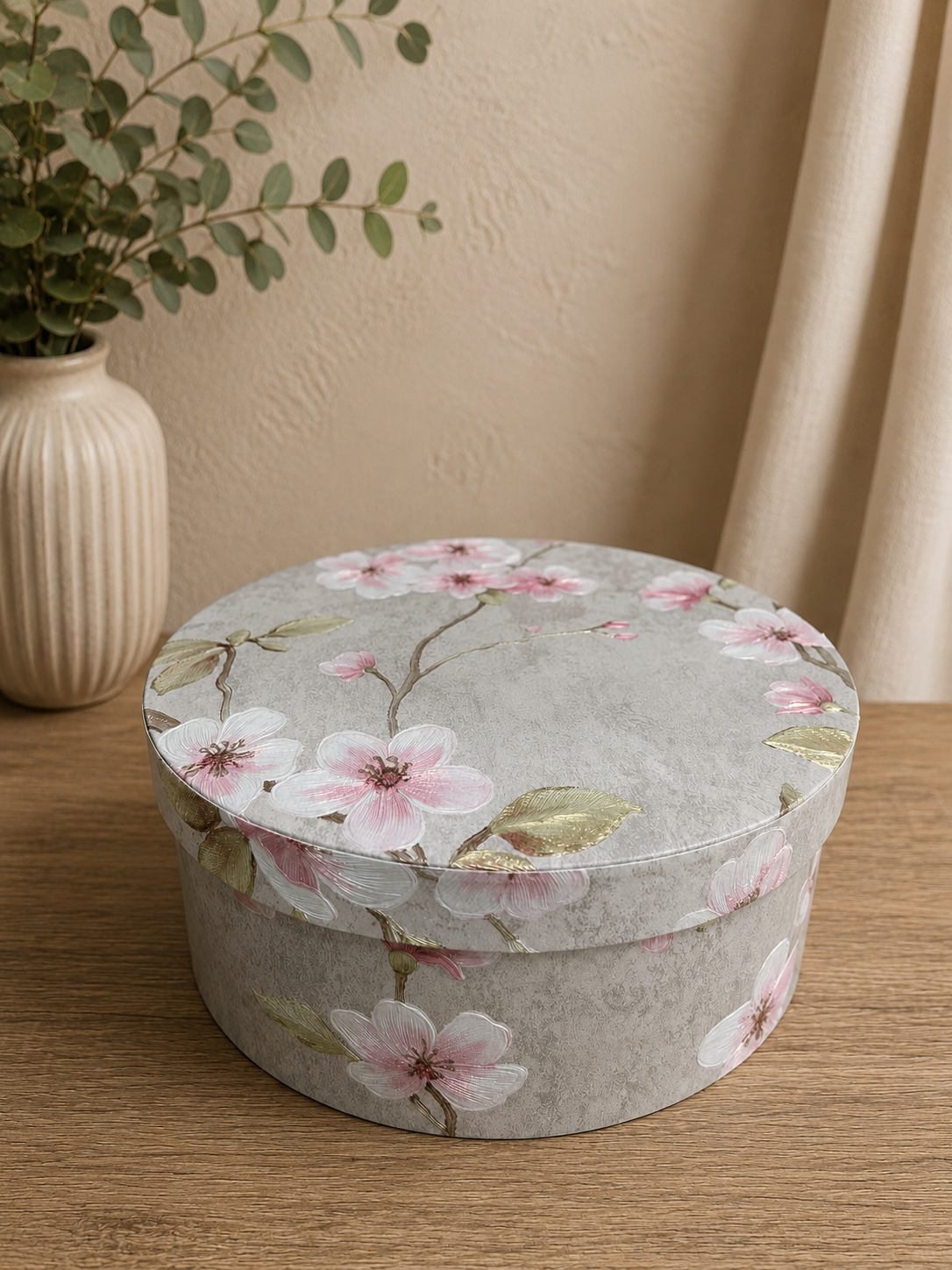 Ronde Opbergdoos met Roze Bloesemprint