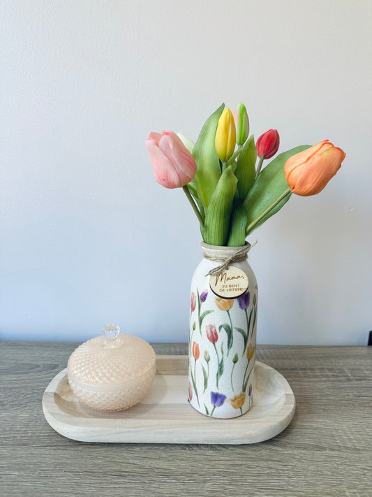 Set vaasje met kaars op houten schaal (Mama jij bent de liefste)