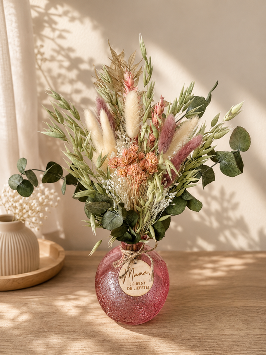 Boeketje Rosé Eucalyptus incl. vaasje