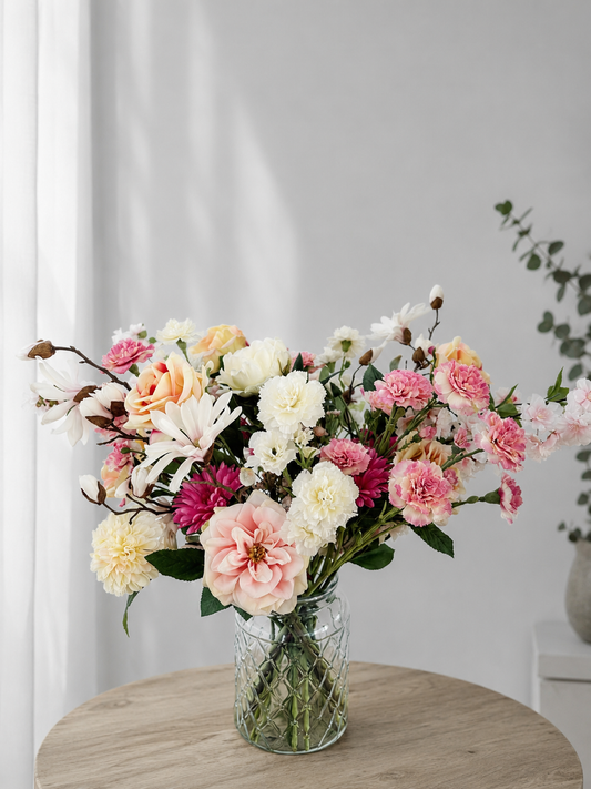 Zijden boeket Blossom Charm incl. vaas