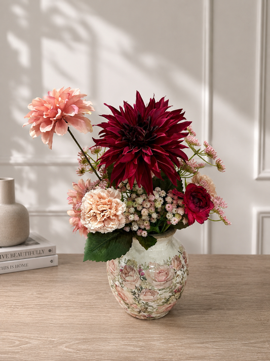 Zijden boeket Velvet Blush incl. vaas