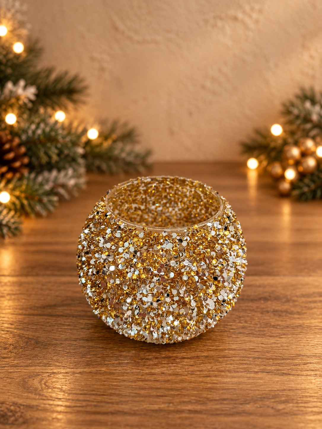 Theelichthouder Golden Glitter
