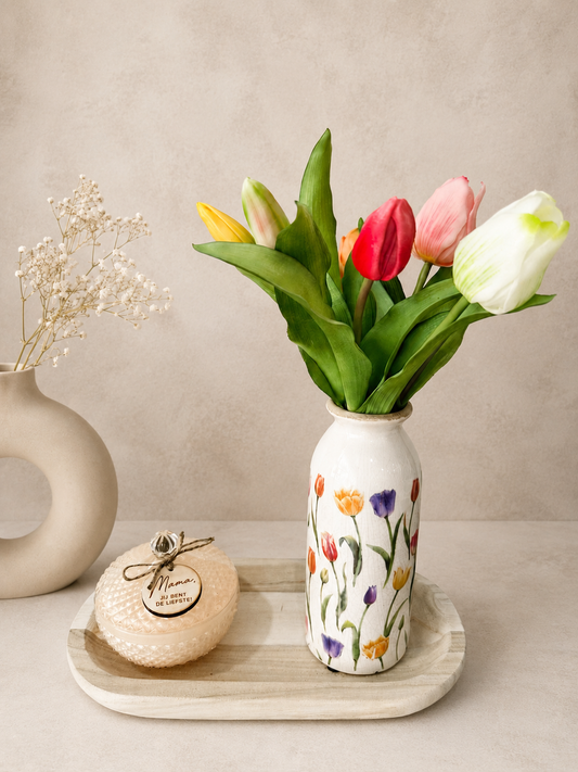 Set vaasje met kaars op houten schaal (Mama jij bent de liefste)