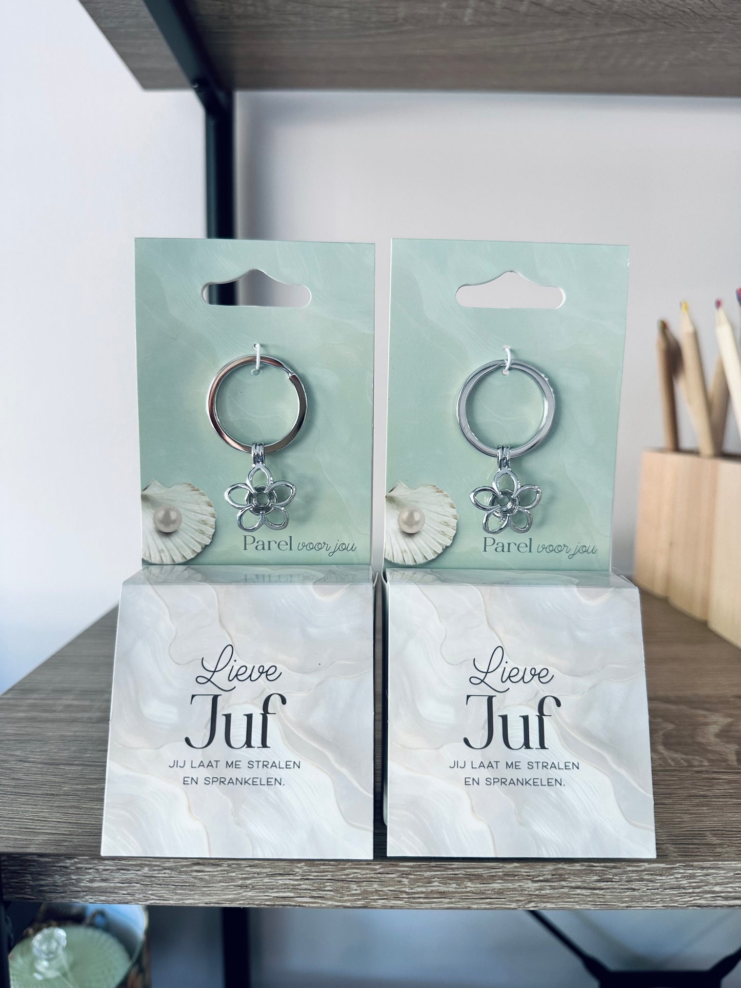 Wensparel met sleutelhanger Lieve Juf