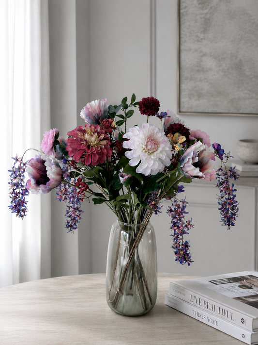 Zijden boeket Lila Romance incl. vaas