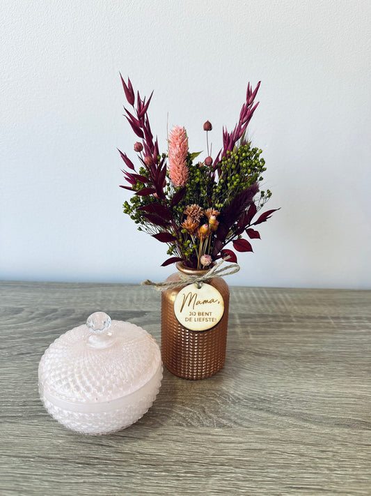 Set Boeketje Marie incl. vaasje en kaars (Mama jij bent de liefste)