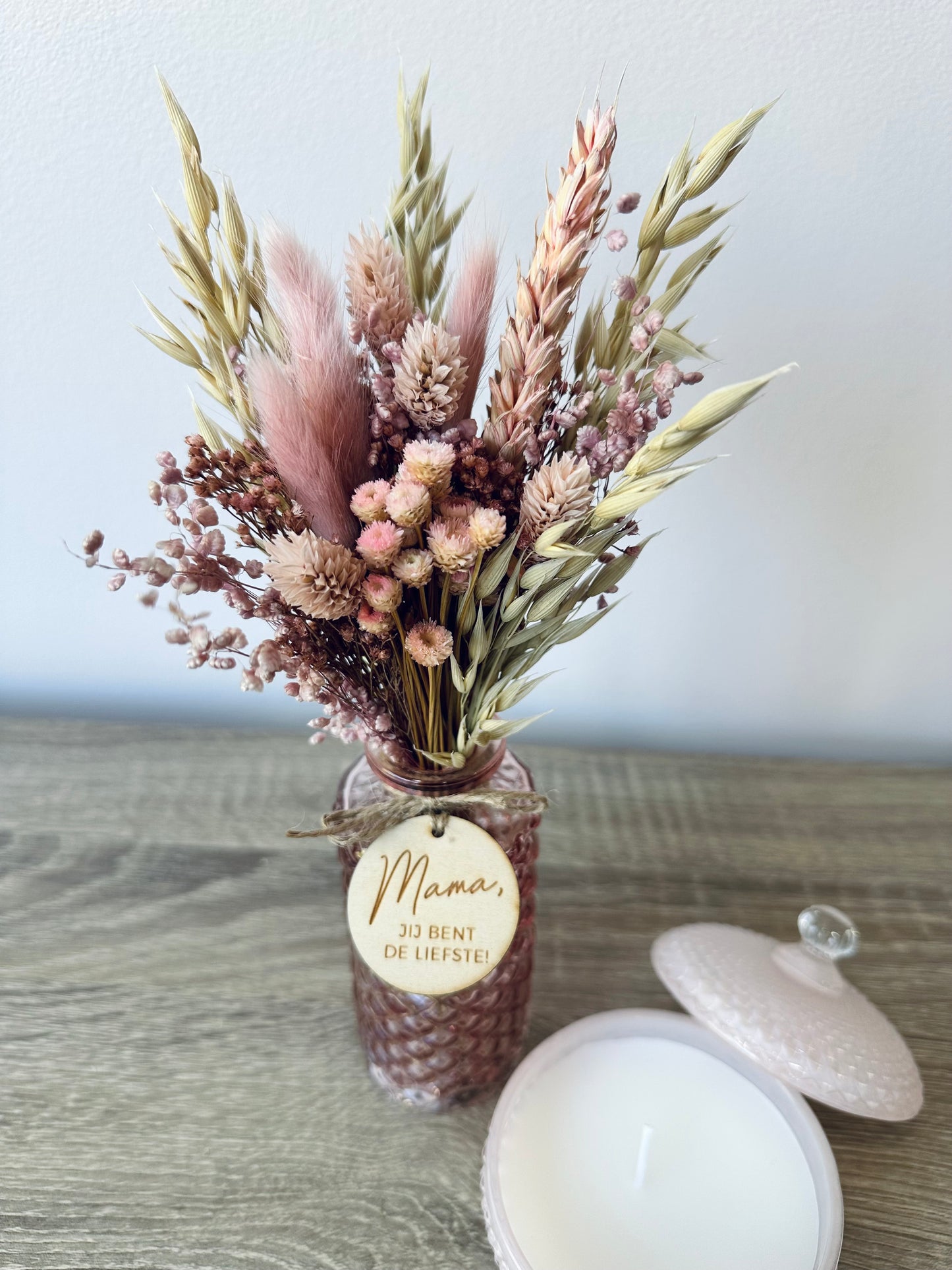 Set Boeketje Rosie incl. vaasje + kaars (mama jij bent de liefste)