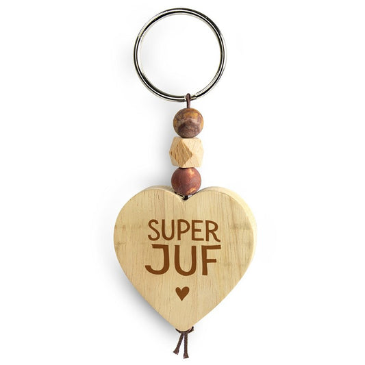 Houten sleutelhanger Juf